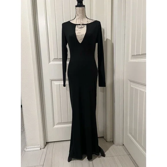 Princess Polly Women’s Adesa Long Sleeve Keyhole Plunge Tulle Maxi Dress Black 6 - Picture 3 of 8